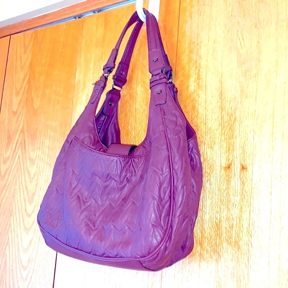 Simply Vera Wang double handle plum vegan hobo satchel purse bag CLEAN! EUC